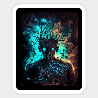 Scary tree man with neon eyes Sticker